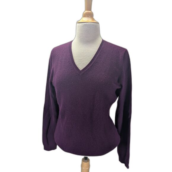 100% Cashmere long sleeve v neck sweater plum size large - Picture 1 of 9